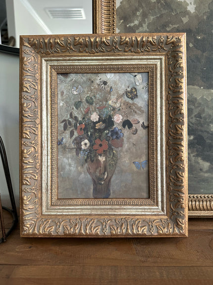 10 x 12 Framed Flower Butterfly Vase Wall Art