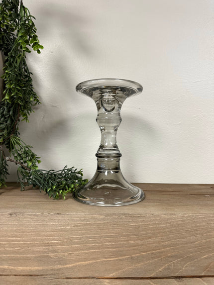 Grey Glass Pillar Candle Holder