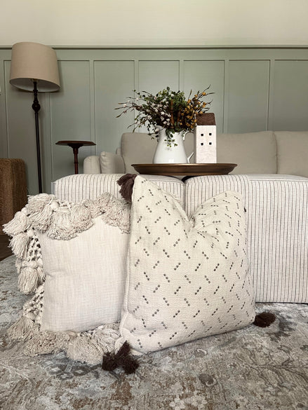 20 in. Dot Embroidery & Tassels Pillow Pillows 