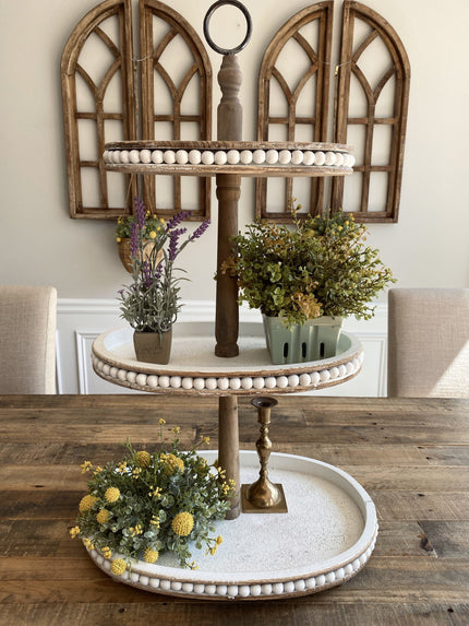 3-Tier Beaded Wood Tiered Tray Tiered Tray 