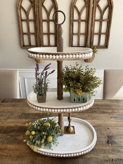 3-Tier Beaded Wood Tiered Tray Tiered Tray 