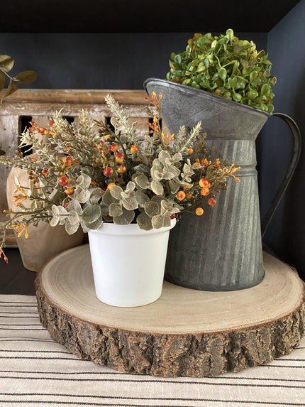 Distressed Black & White Tin Cup Planter 