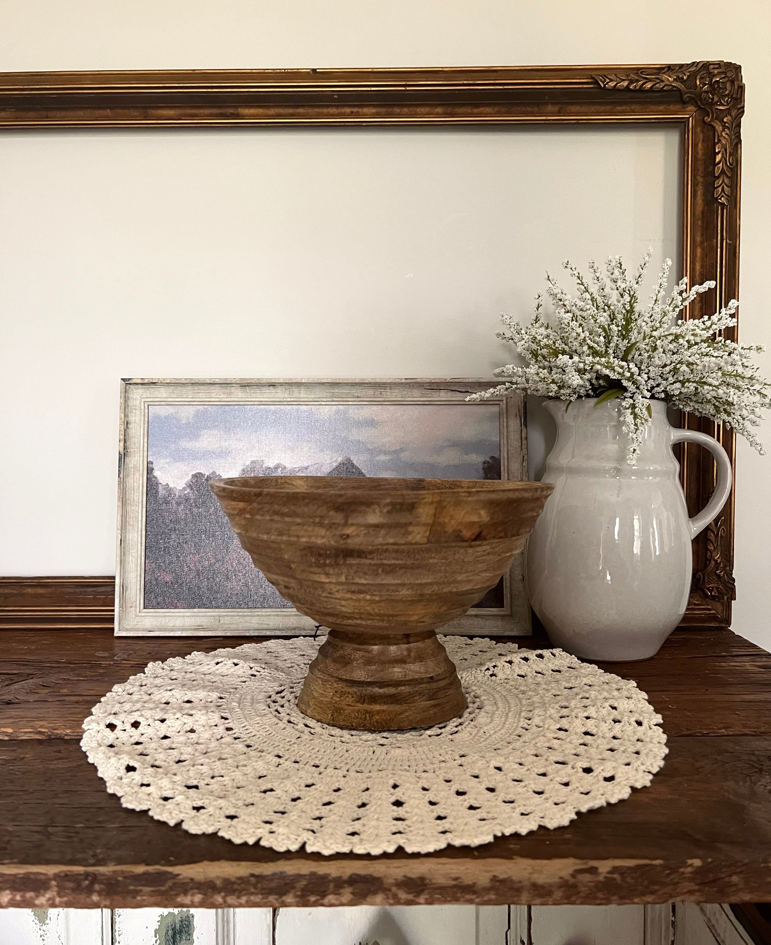 Mango Wood Ridged Footed Bowl Bowl 