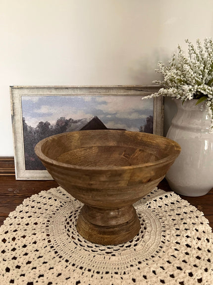 Mango Wood Ridged Footed Bowl Bowl 