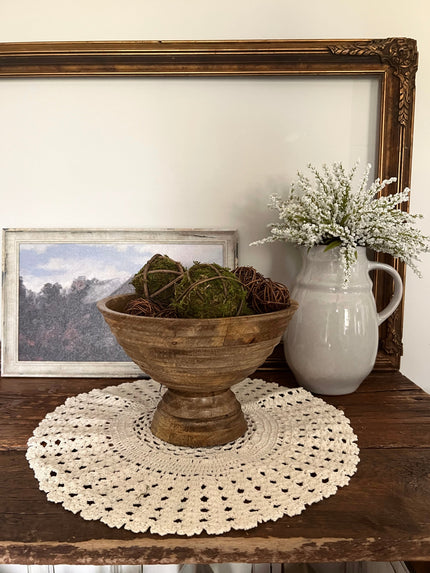 Mango Wood Ridged Footed Bowl Bowl 
